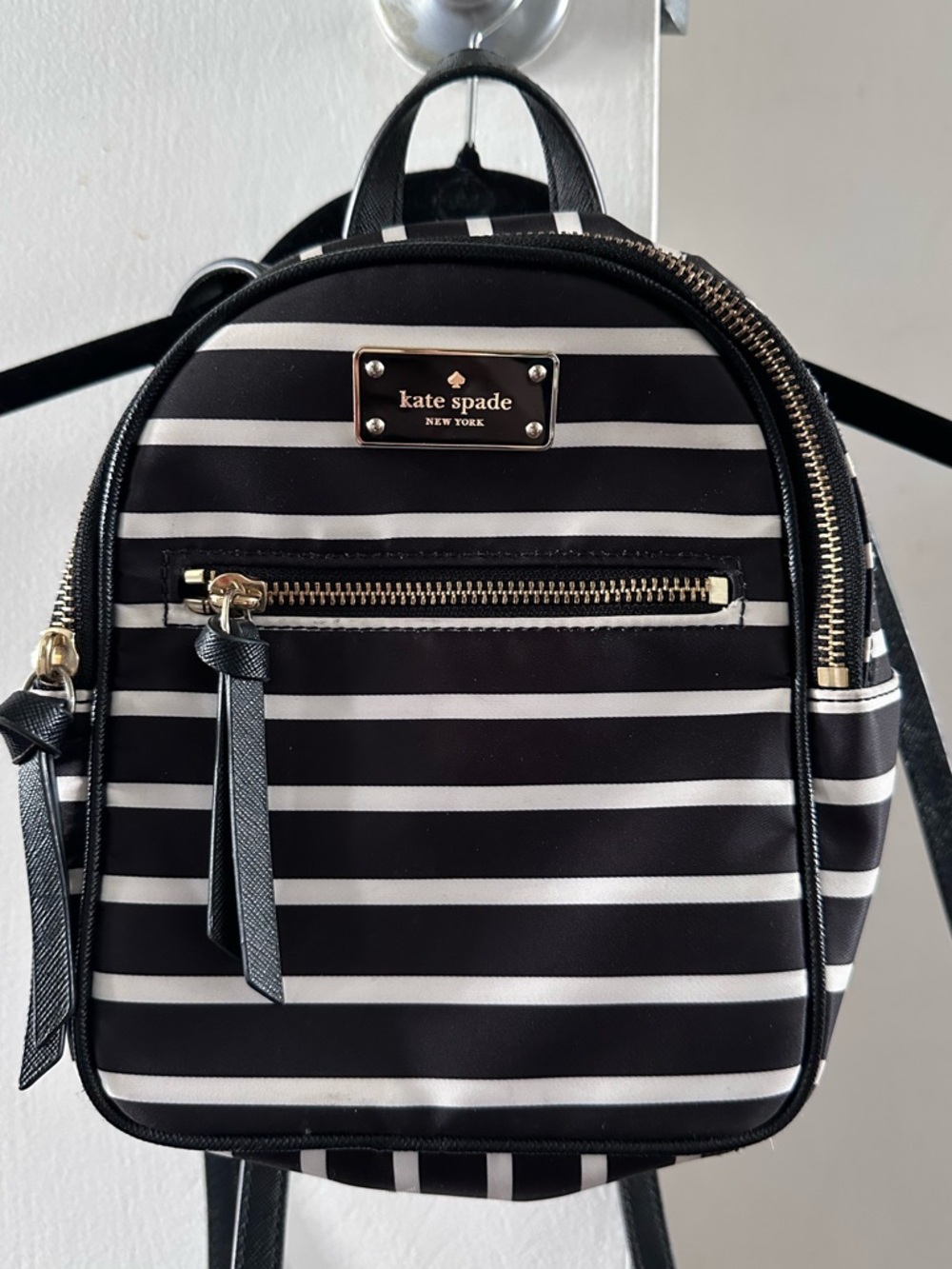 Kate Spade Black and White Striped Mini Backpack